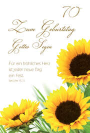 Faltkarte "Zum Geburtstag Gottes Segen – 70" Sonnenblumen – 5 Stück Faltkarte "Zum Geburtstag Gottes Segen – 70" Sonnenblumen – 5 Stück